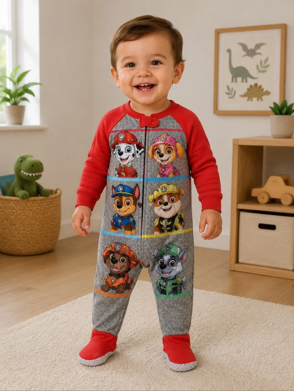 18m Paw Patrol Red and Gray Fleece Footie